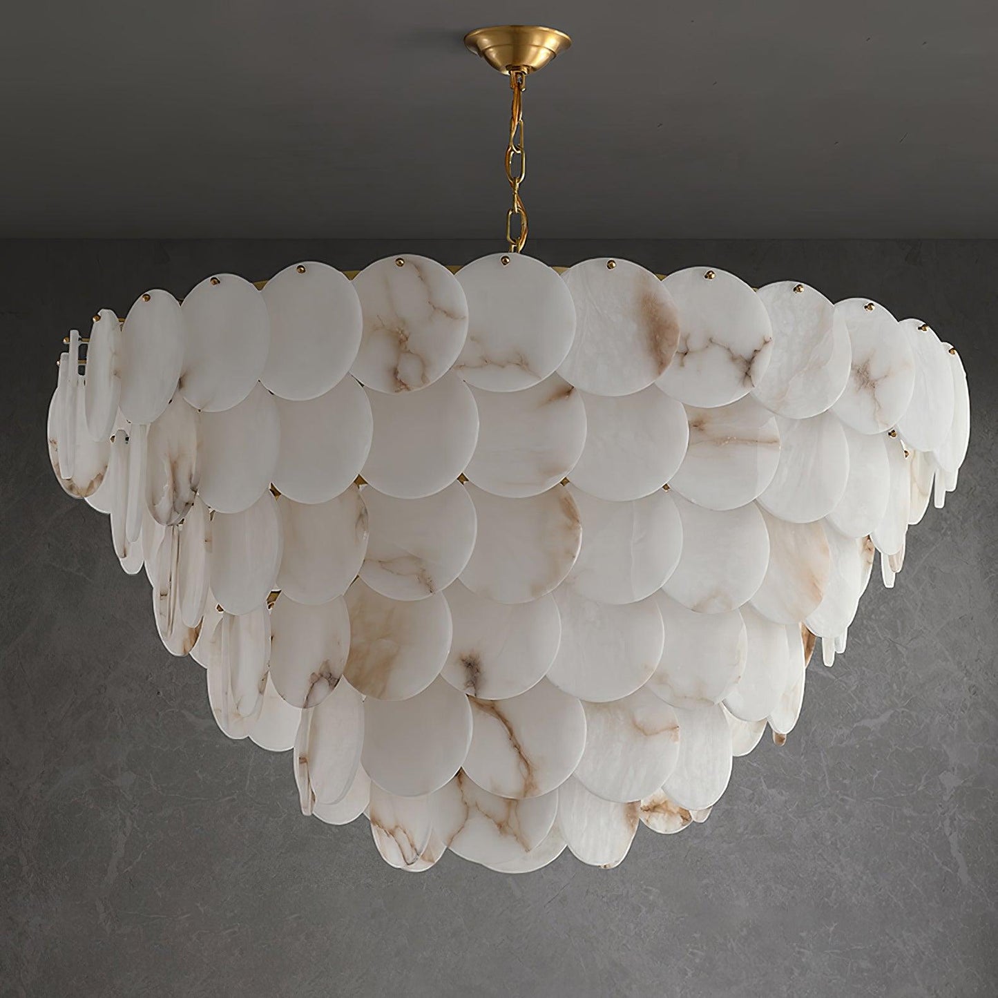 Alabaster Shell Brass Chandelier with Adjustable Height & Elegant Desi