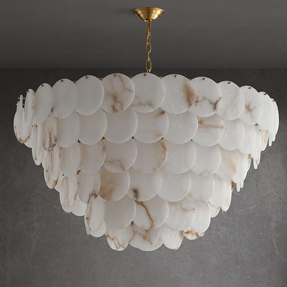 Alabaster Shell Brass Chandelier with Adjustable Height & Elegant Desi