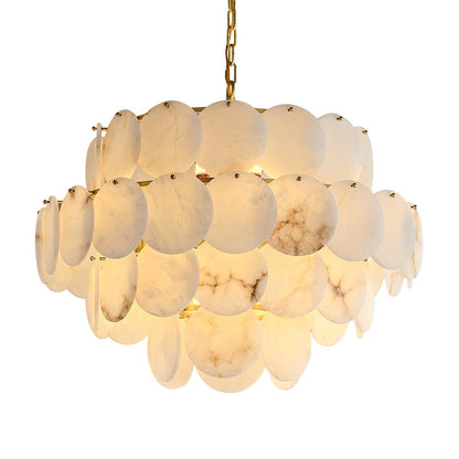 Alabaster Shell Brass Chandelier with Adjustable Height & Elegant Desi
