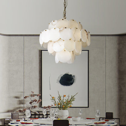 Alabaster Shell Brass Chandelier with Adjustable Height & Elegant Desi
