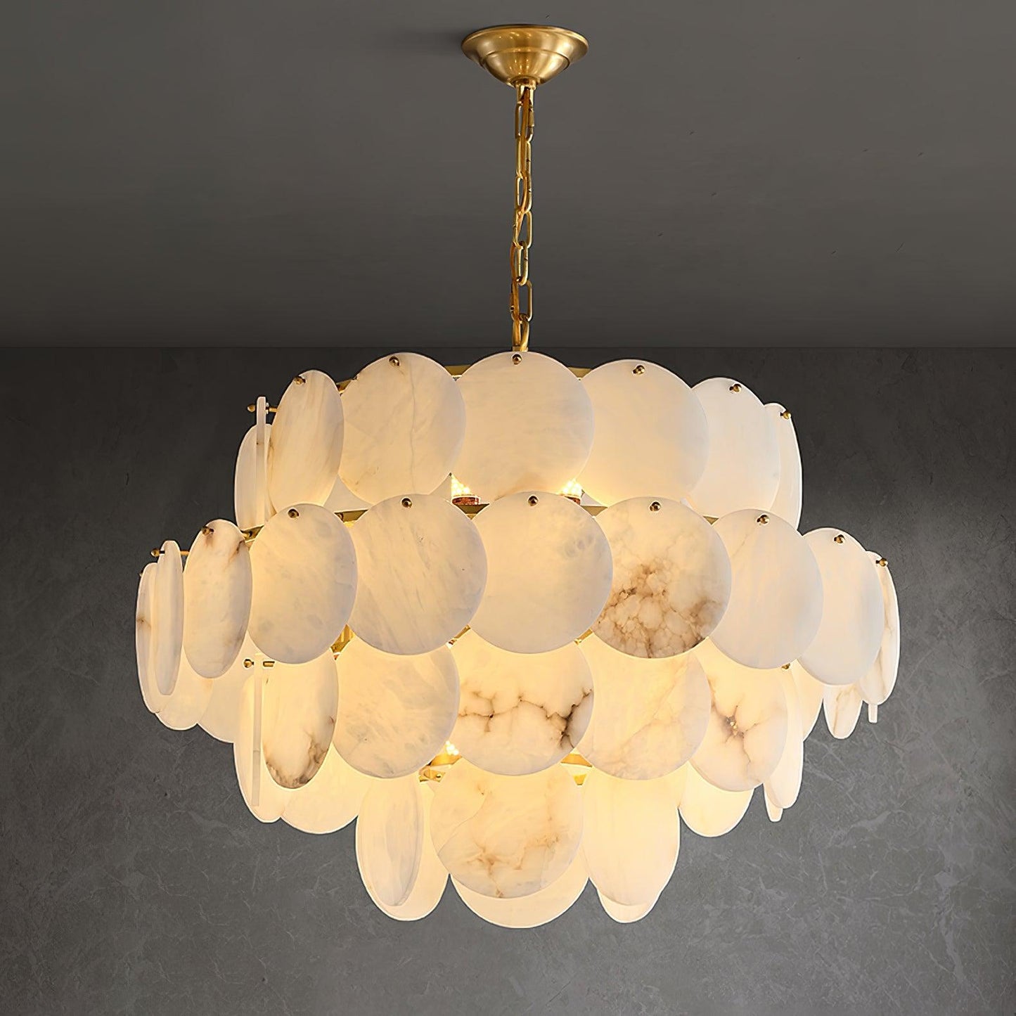 Alabaster Shell Brass Chandelier with Adjustable Height & Elegant Desi