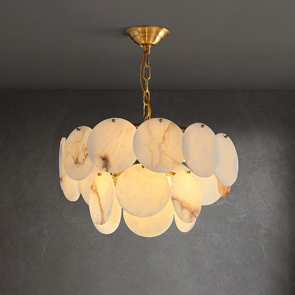 Alabaster Shell Brass Chandelier with Adjustable Height & Elegant Desi