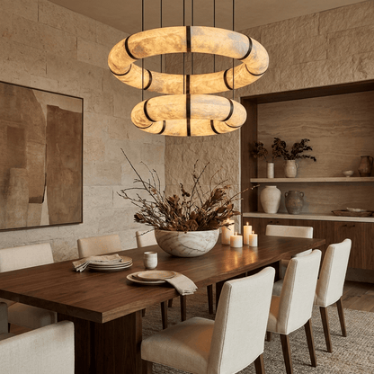 Alabaster Torus Ring Chandelier - Elegant Design with Adjustable Heigh