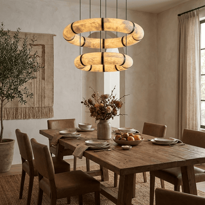 Alabaster Torus Ring Chandelier - Elegant Design with Adjustable Heigh