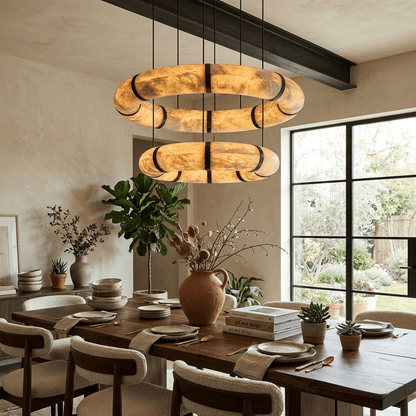 Alabaster Torus Ring Chandelier - Elegant Design with Adjustable Heigh