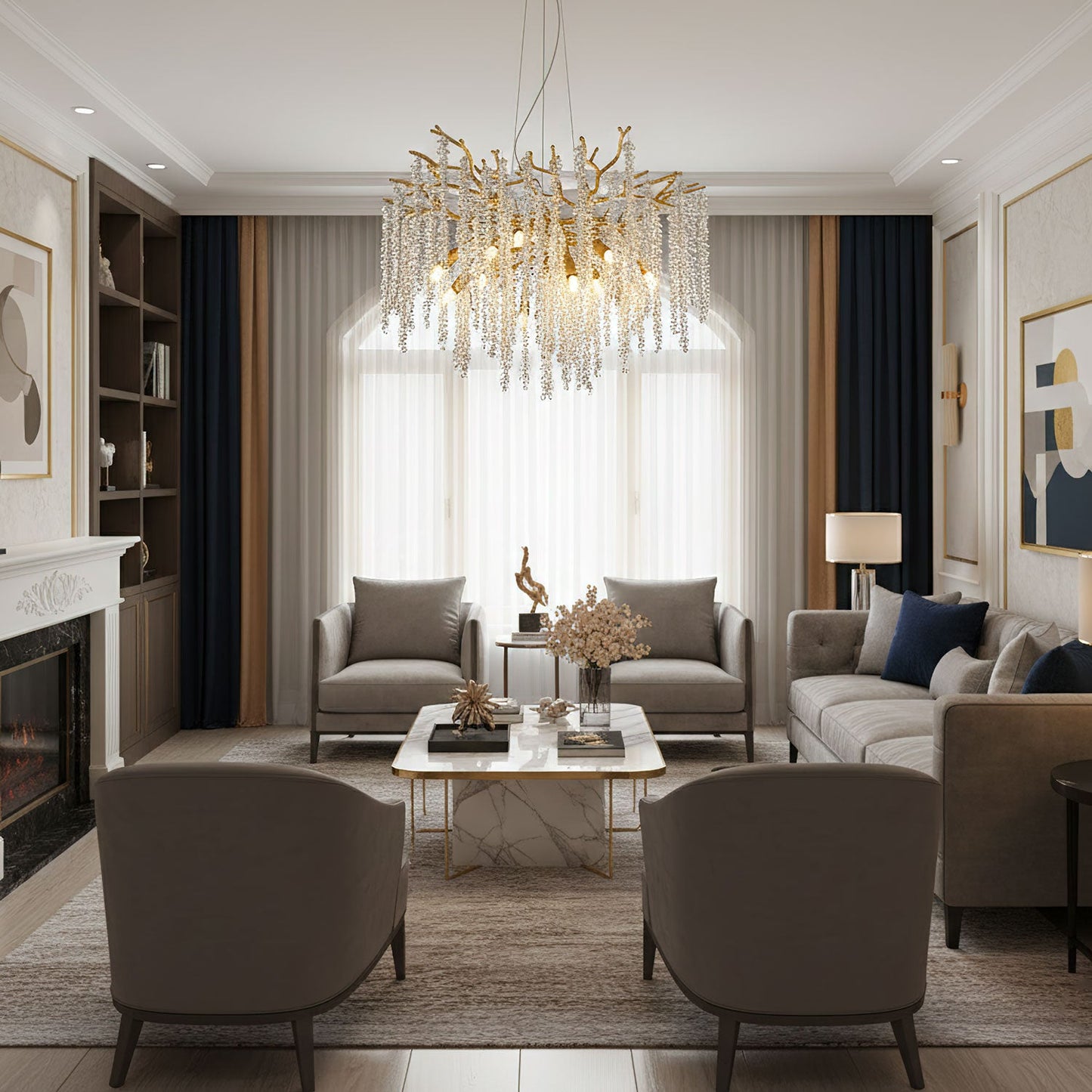 Albero Crystal Chandelier - Elegant Design with Adjustable Height & LE