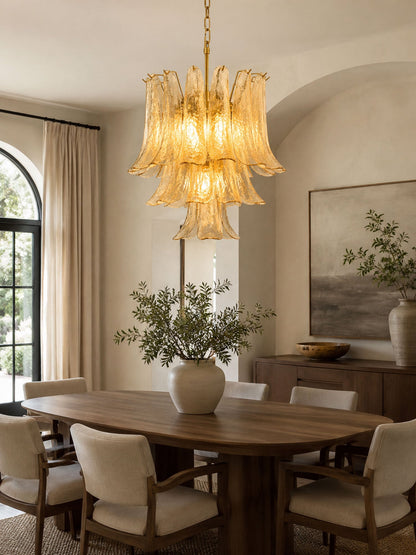Amber Cascade Glass Chandelier - Elegant Design with Adjustable Height