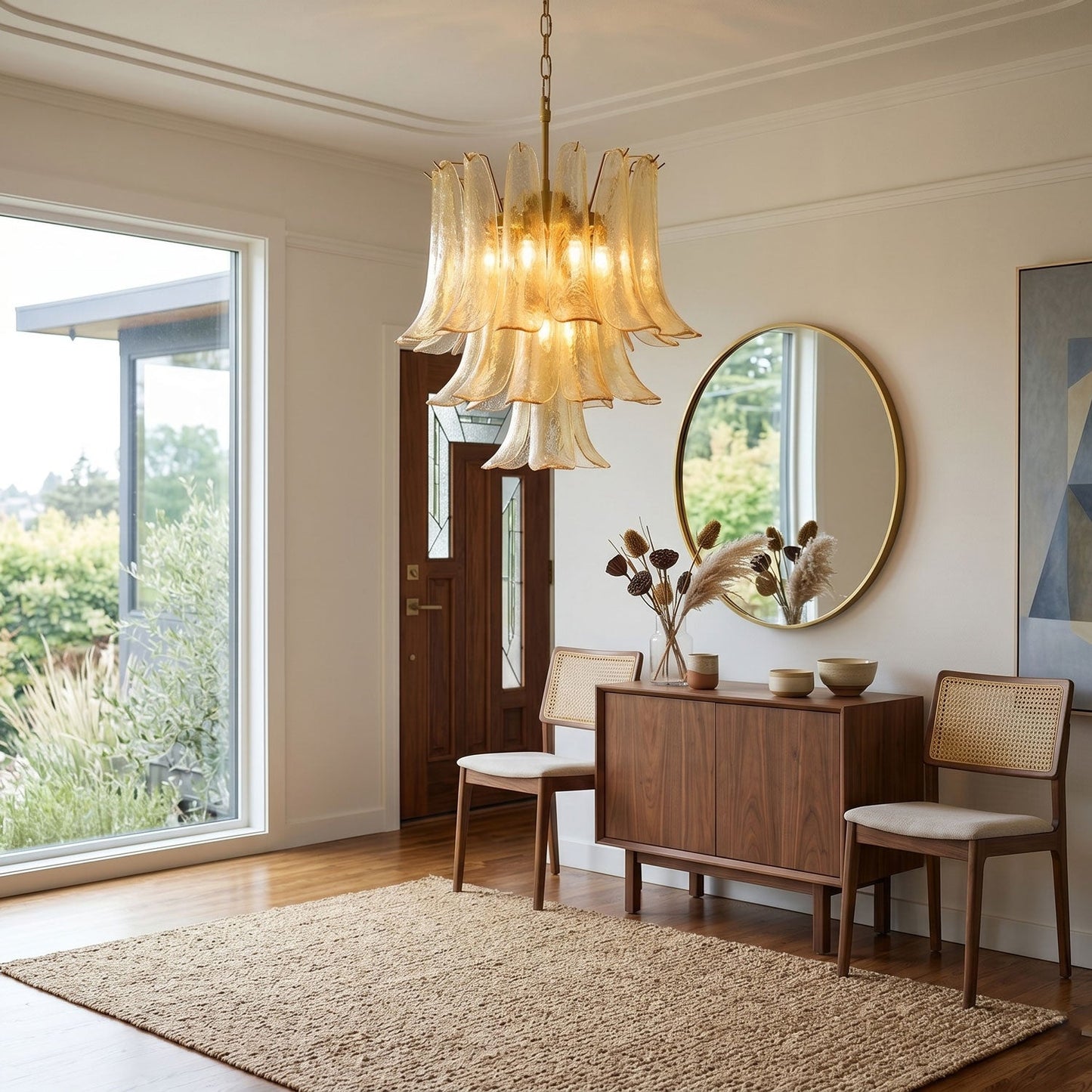 Amber Cascade Glass Chandelier - Elegant Design with Adjustable Height