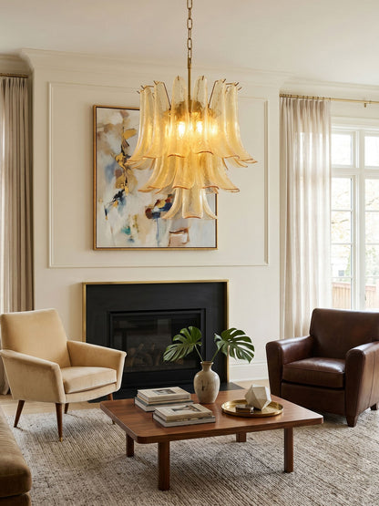 Amber Cascade Glass Chandelier - Elegant Design with Adjustable Height