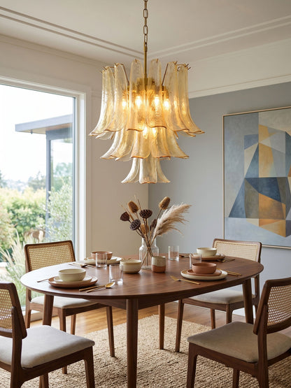 Amber Cascade Glass Chandelier - Elegant Design with Adjustable Height