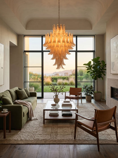 Amber Cloud Glass Petals Chandelier - Elegant Design & Adjustable Heig