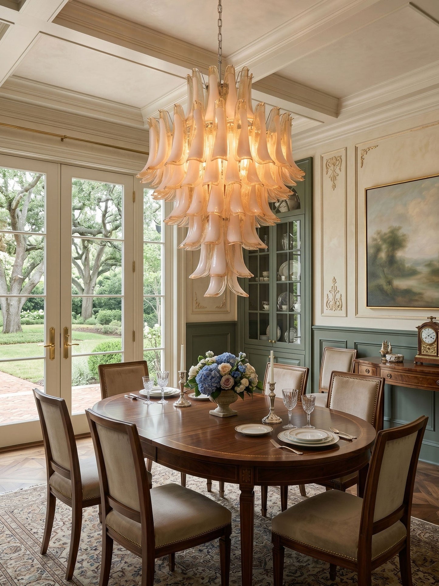 Amber Cloud Glass Petals Chandelier - Elegant Design & Adjustable Heig