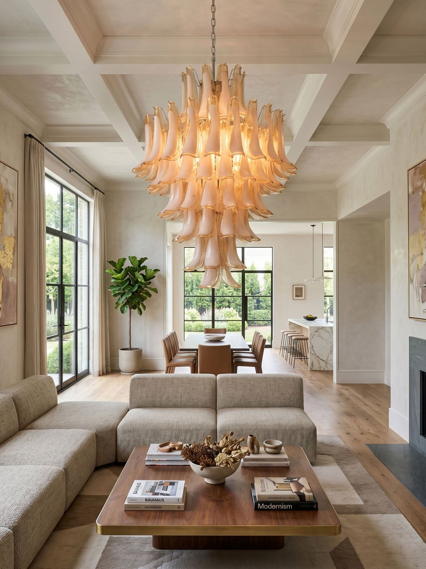 Amber Cloud Glass Petals Chandelier - Elegant Design & Adjustable Heig