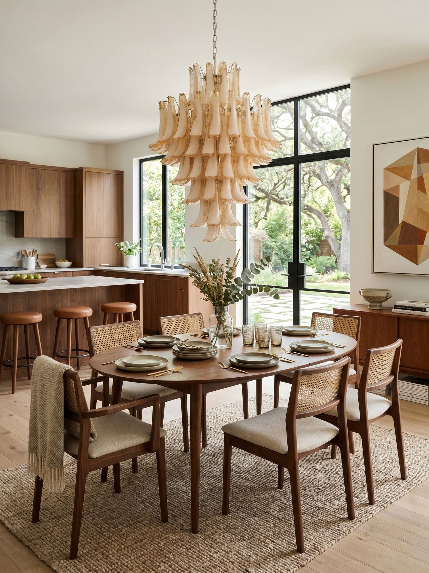 Amber Cloud Glass Petals Chandelier - Elegant Design & Adjustable Heig