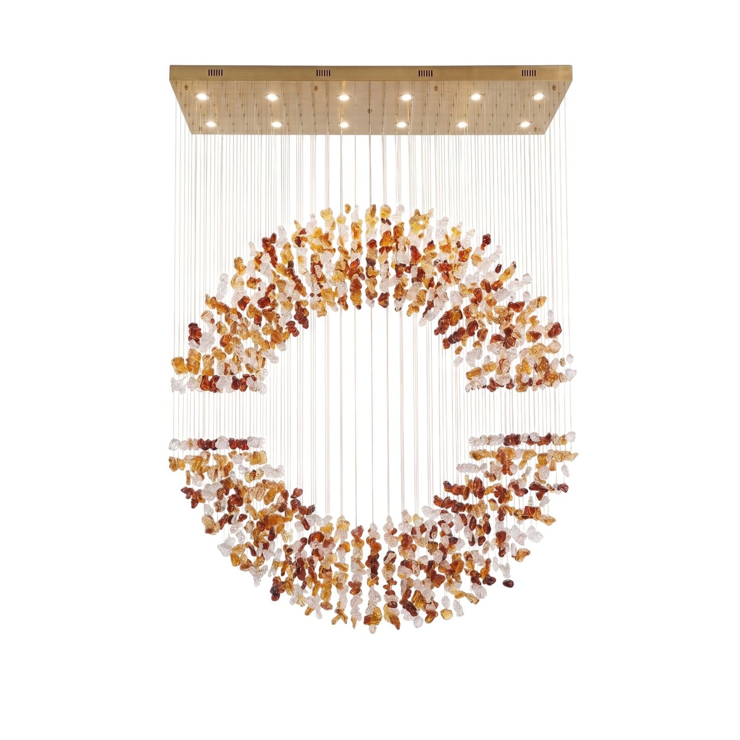Amber Crystal Halo Chandelier - Elegant Lighting with Adjustable Heigh
