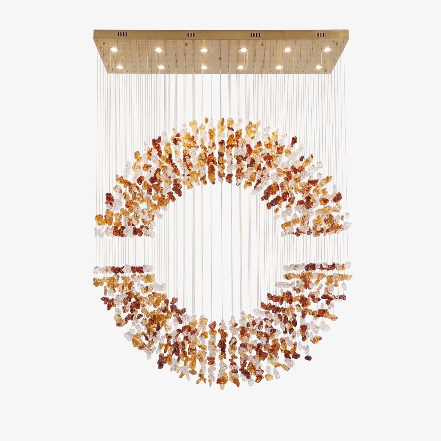 Amber Crystal Halo Chandelier - Elegant Lighting with Adjustable Heigh