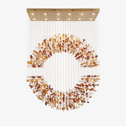Amber Crystal Halo Chandelier - Elegant Lighting with Adjustable Heigh