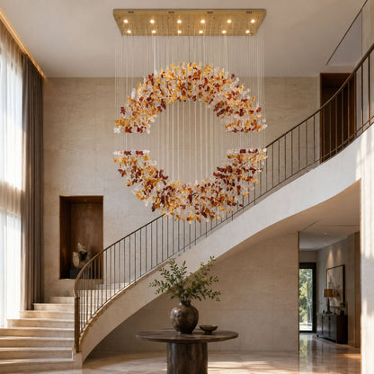 Amber Crystal Halo Chandelier - Elegant Lighting with Adjustable Heigh