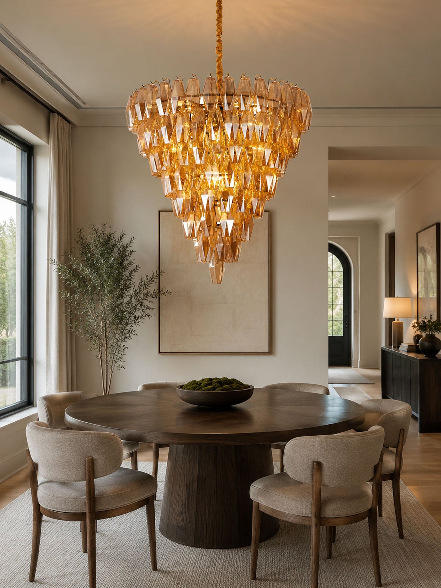 Amber Empire Chandelier - Elegant Design with Adjustable Height & LED