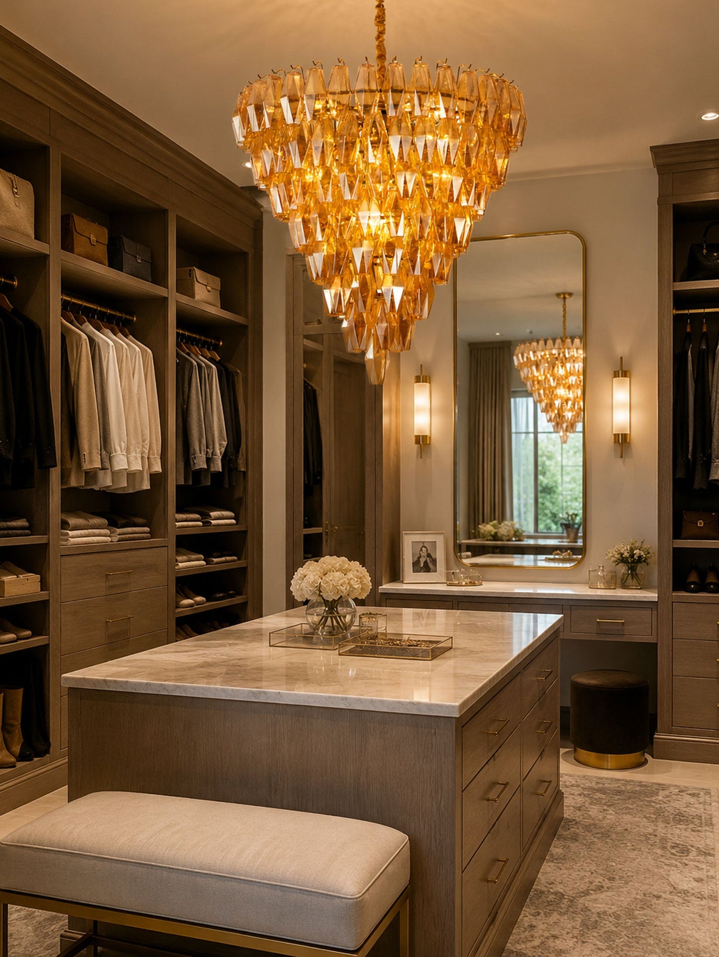 Amber Empire Chandelier - Elegant Design with Adjustable Height & LED