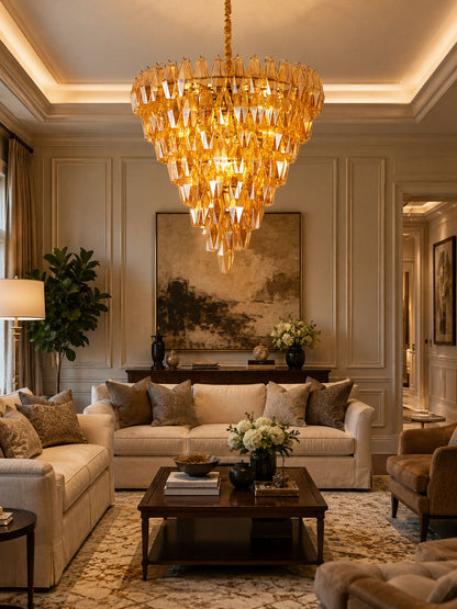 Amber Empire Chandelier - Elegant Design with Adjustable Height & LED