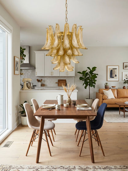 Amber Glass Petals Chandelier - Elegant Design with Adjustable Height
