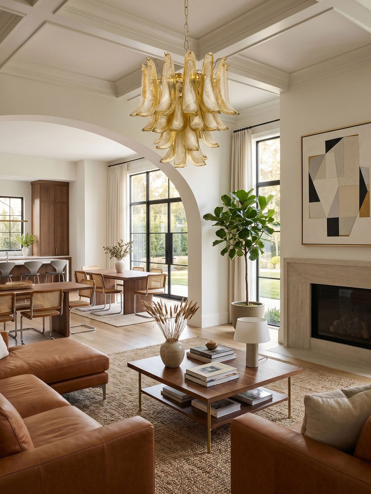 Amber Glass Petals Chandelier - Elegant Design with Adjustable Height