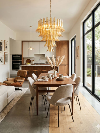 Amber Glass Petals Chandelier - Elegant Lighting with Adjustable Heigh