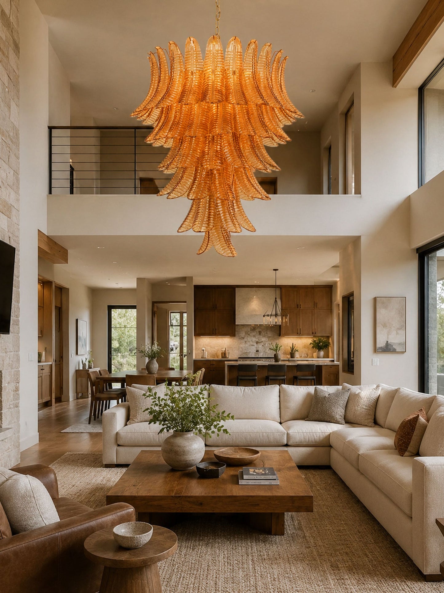 Amber Leaf Cascade Chandelier - Elegant Design with Adjustable Height
