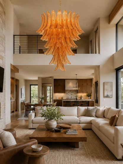 Amber Leaf Cascade Chandelier - Elegant Design with Adjustable Height