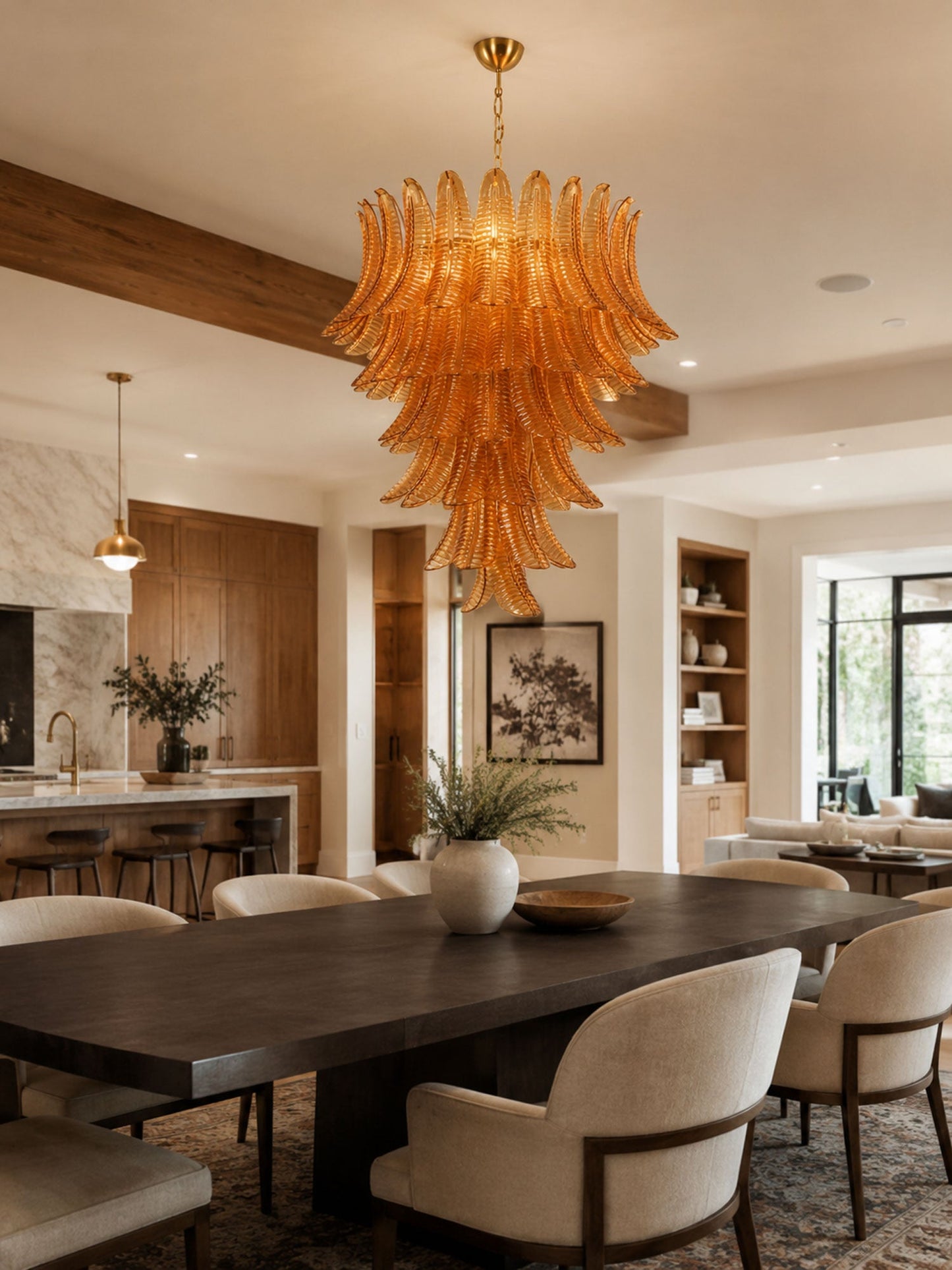 Amber Leaf Cascade Chandelier - Elegant Design with Adjustable Height