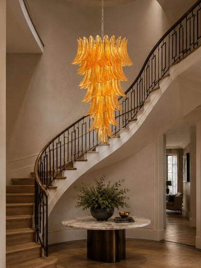 Amber Leaf Cascade Chandelier - Elegant Design with Adjustable Height