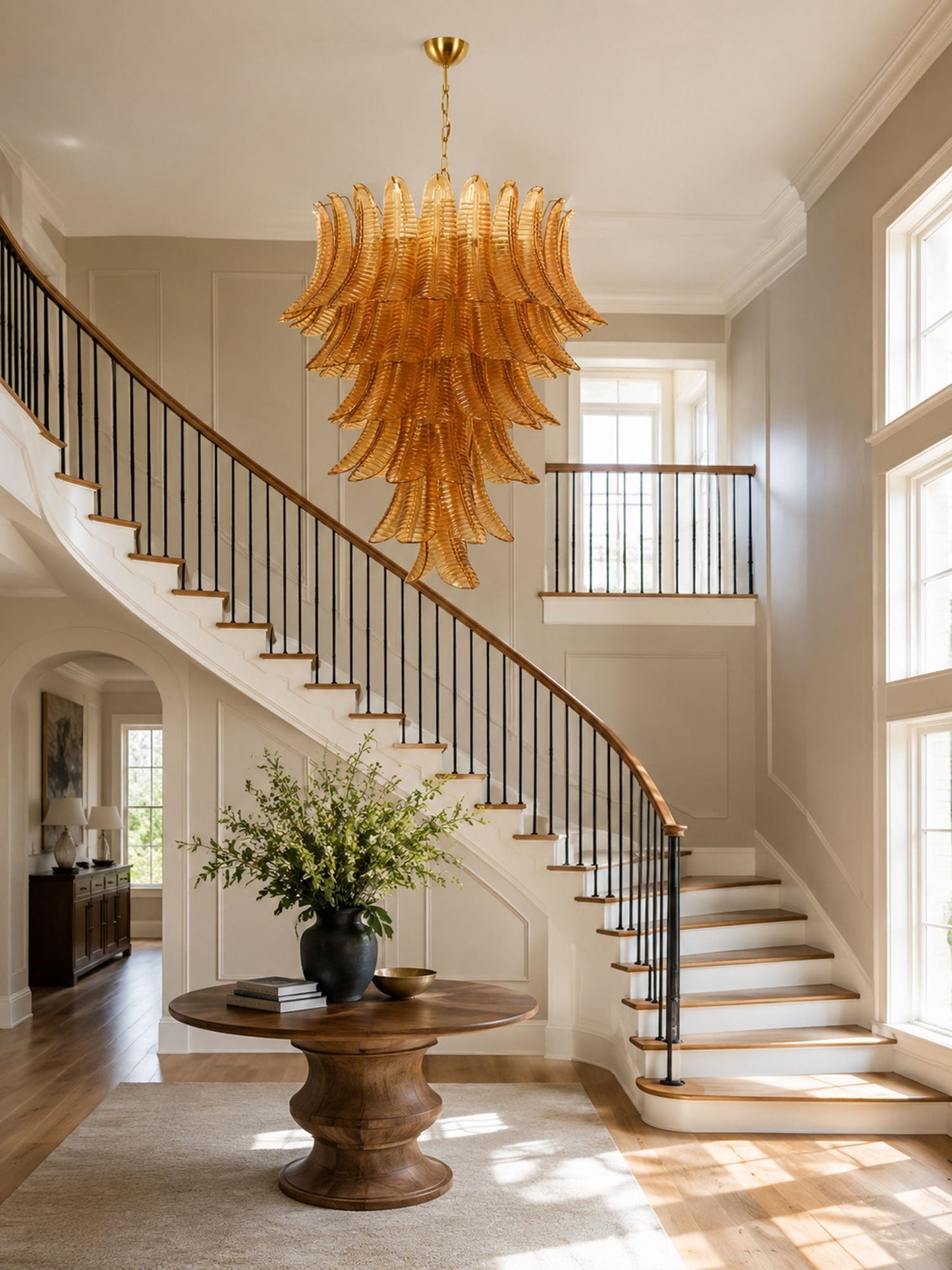 Amber Leaf Cascade Chandelier - Elegant Design with Adjustable Height