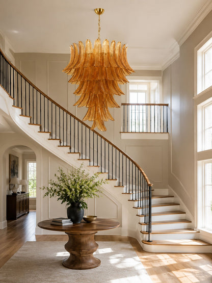 Amber Leaf Cascade Chandelier - Elegant Design with Adjustable Height