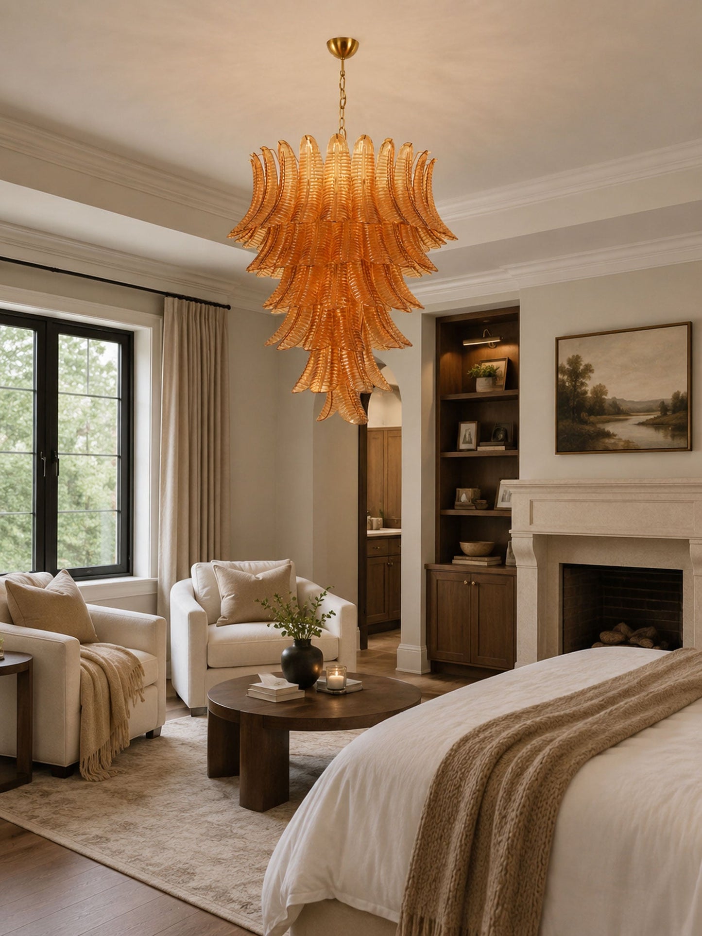 Amber Leaf Cascade Chandelier - Elegant Design with Adjustable Height