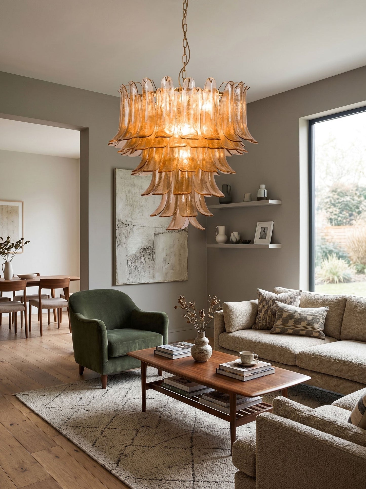 Amber Petalo Chandelier - Elegant Design with Adjustable Height & LED