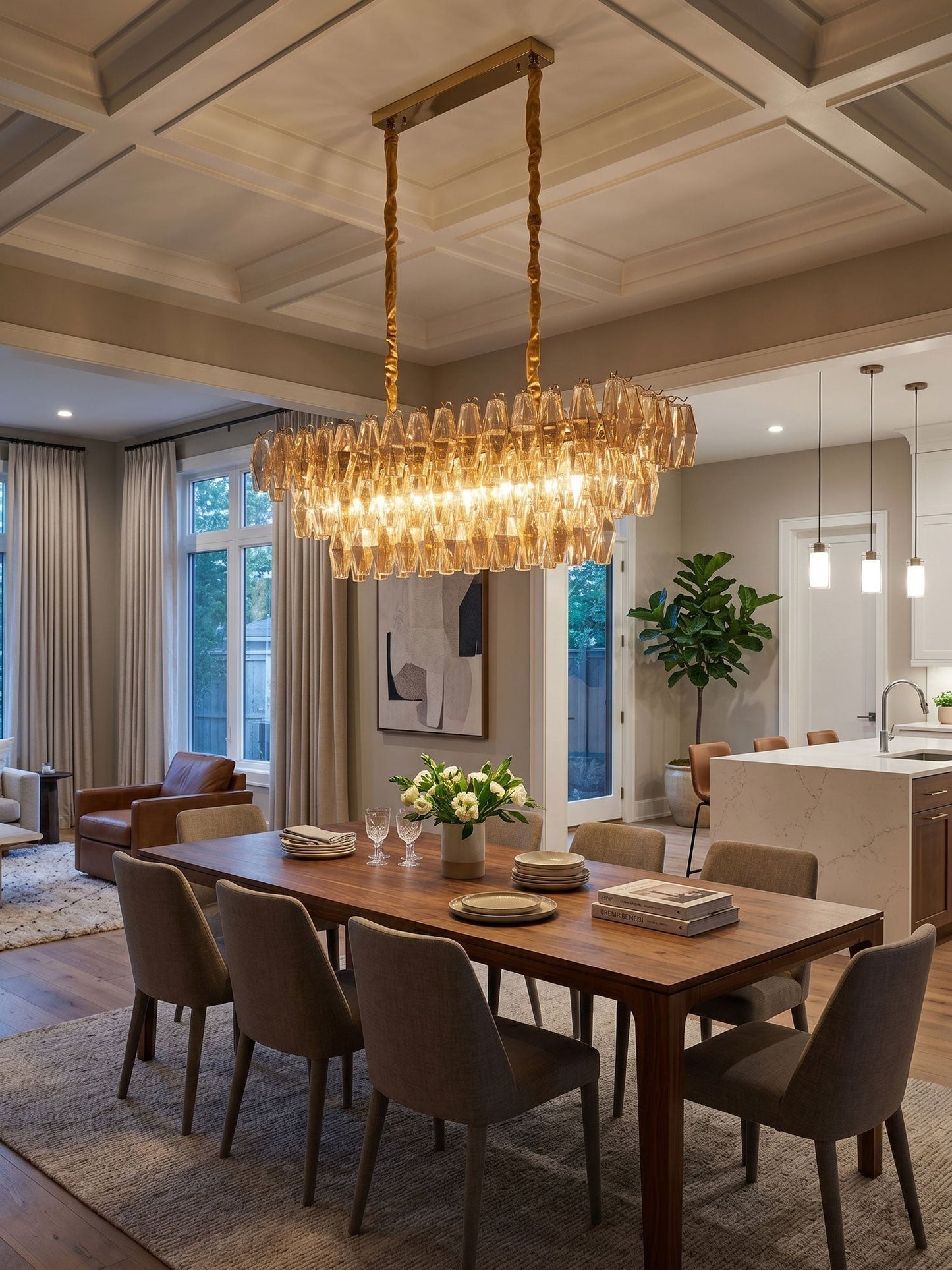 Amber Prism Glass Chandelier - Elegant Lighting with Adjustable Height