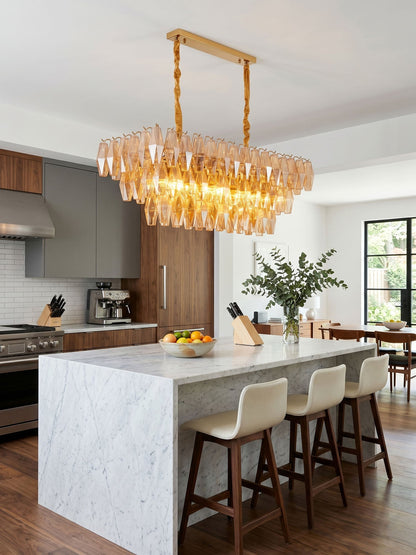 Amber Prism Glass Chandelier - Elegant Lighting with Adjustable Height