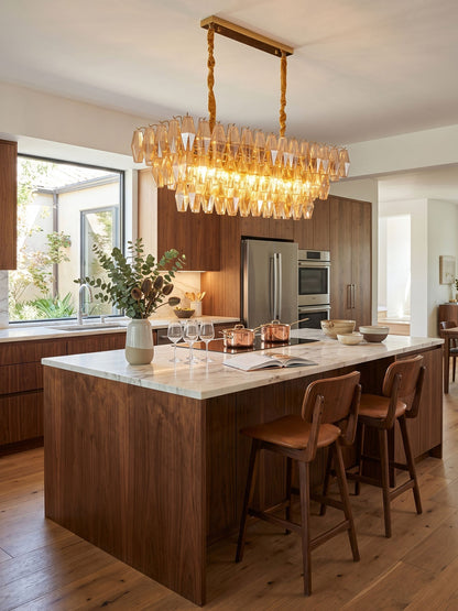 Amber Prism Glass Chandelier - Elegant Lighting with Adjustable Height