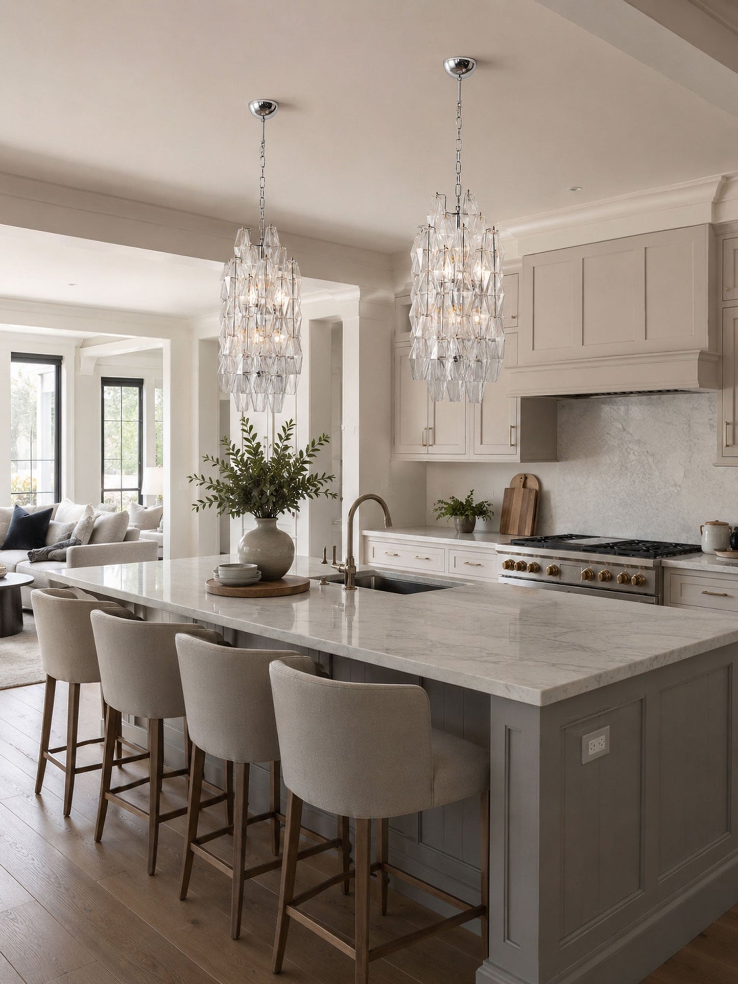 Amber Prism Long Chandelier - Elegant Lighting with Adjustable Height
