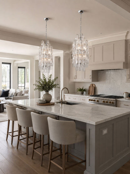 Amber Prism Long Chandelier - Elegant Lighting with Adjustable Height