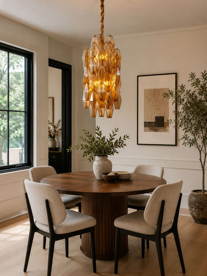 Amber Prism Long Chandelier - Elegant Lighting with Adjustable Height