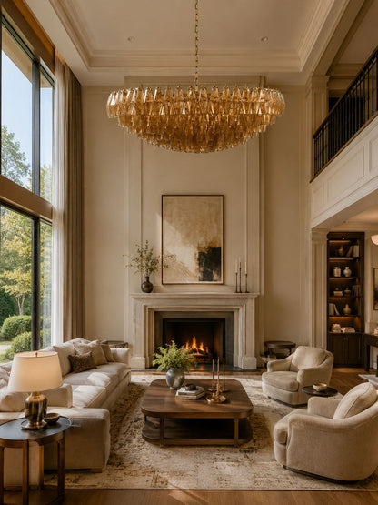 Amber Sorrento Chandelier - Elegant Design with Adjustable Height & LE