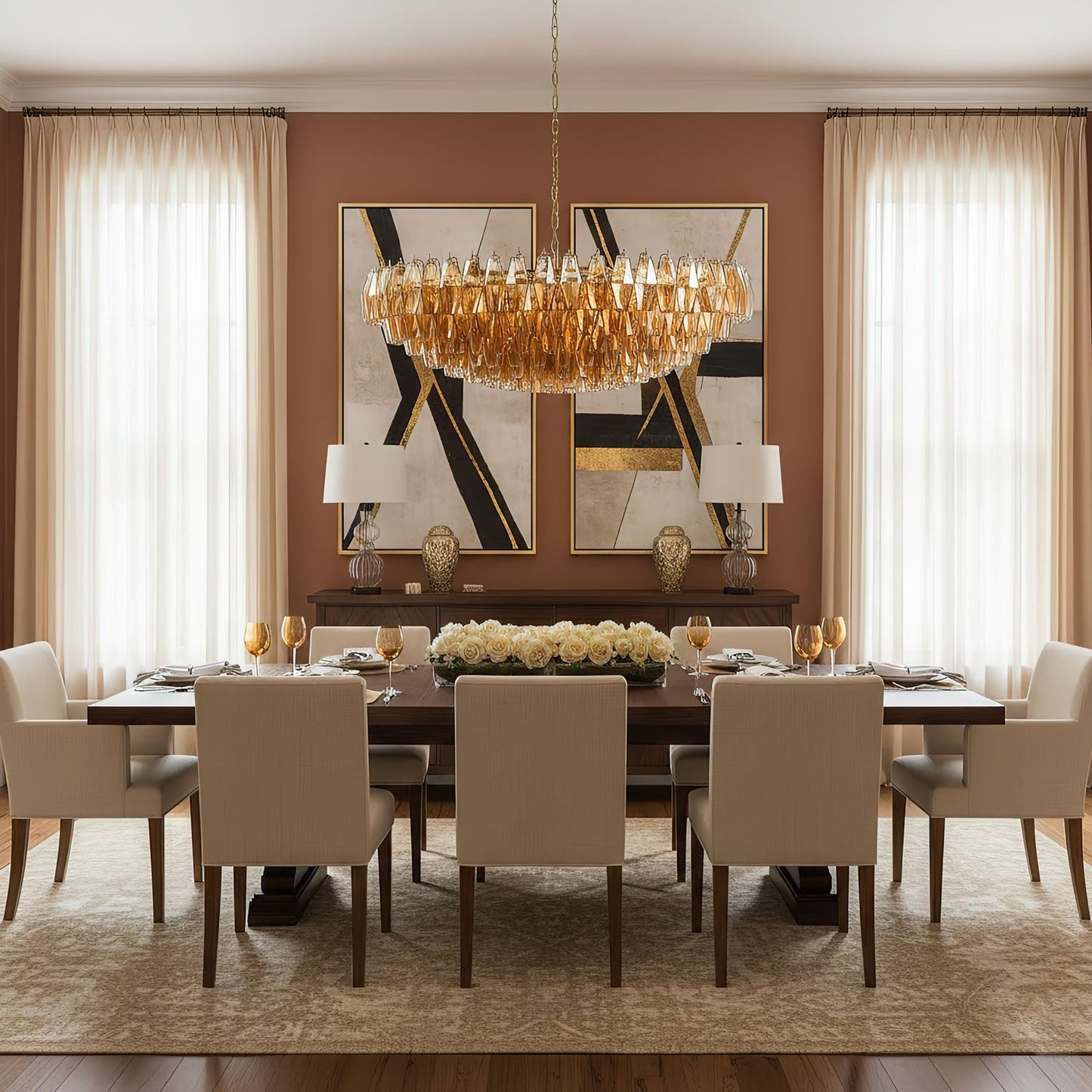 Amber Sorrento Chandelier - Elegant Design with Adjustable Height & LE