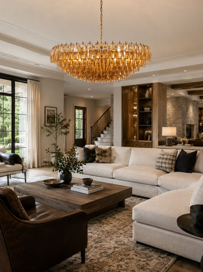 Amber Sorrento Chandelier - Elegant Design with Adjustable Height & LE