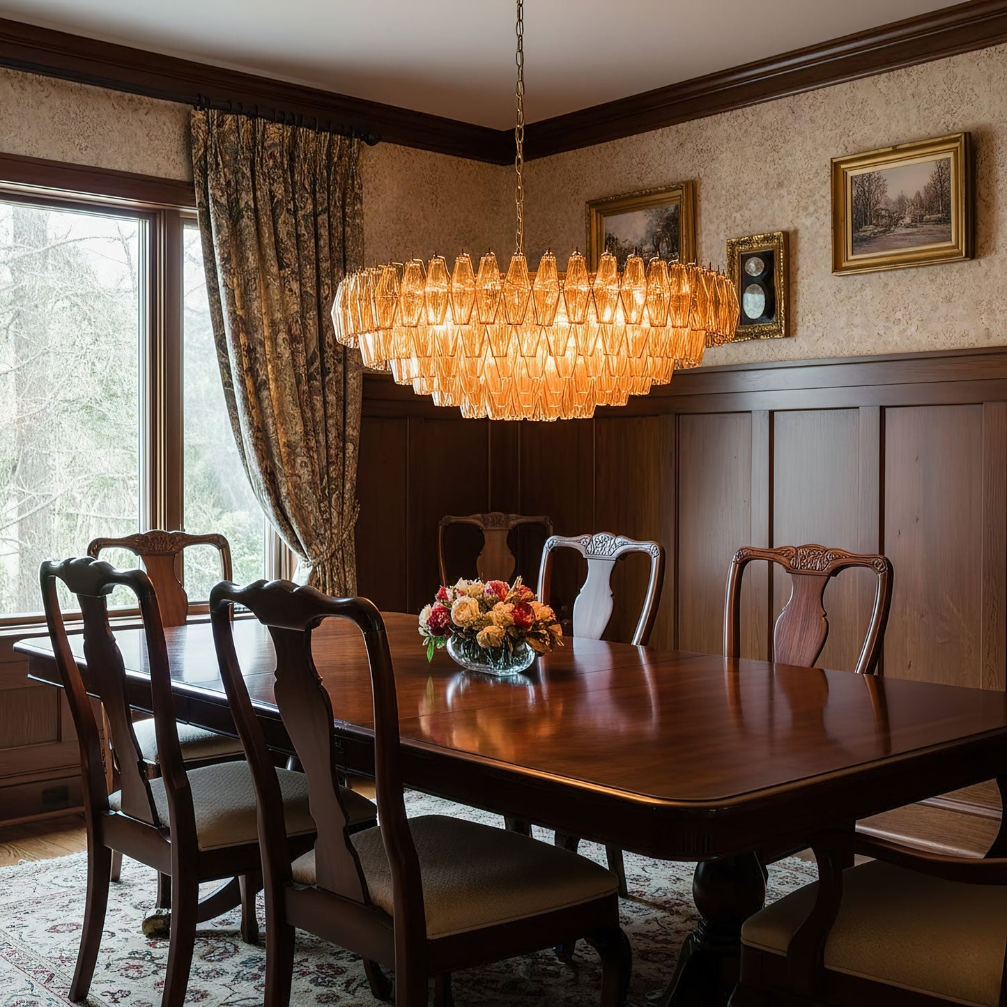 Amber Sorrento Chandelier - Elegant Design with Adjustable Height & LE