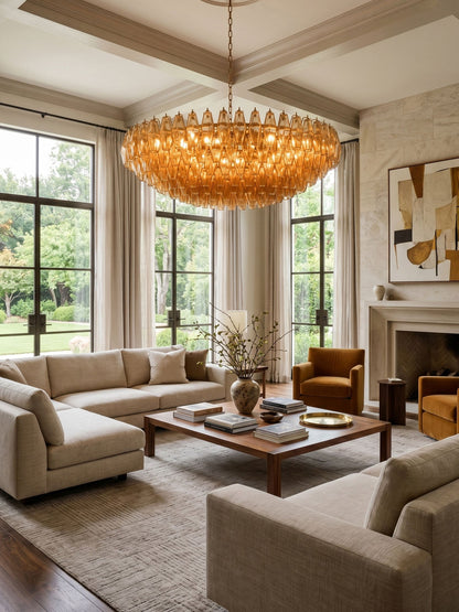 Amber Sorrento Chandelier - Elegant Design with Adjustable Height & LE