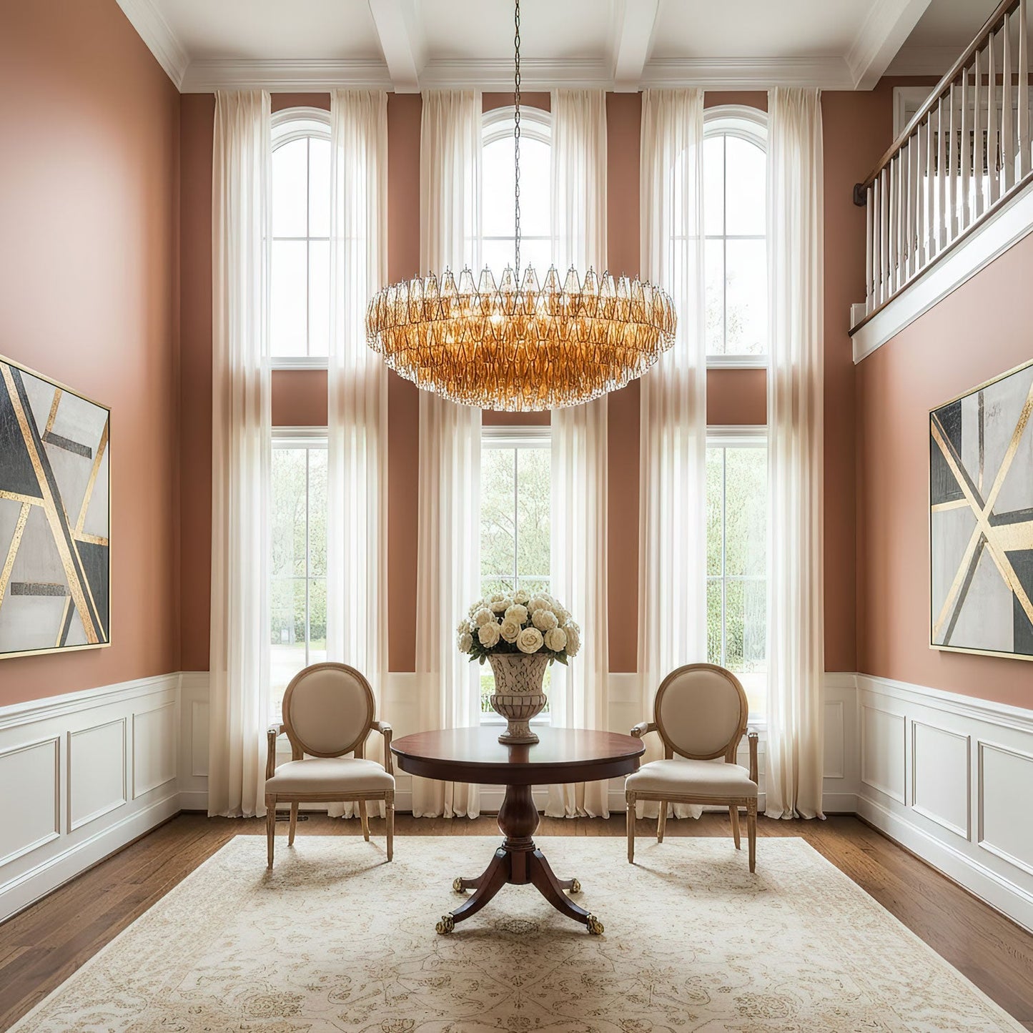 Amber Sorrento Chandelier - Elegant Design with Adjustable Height & LE