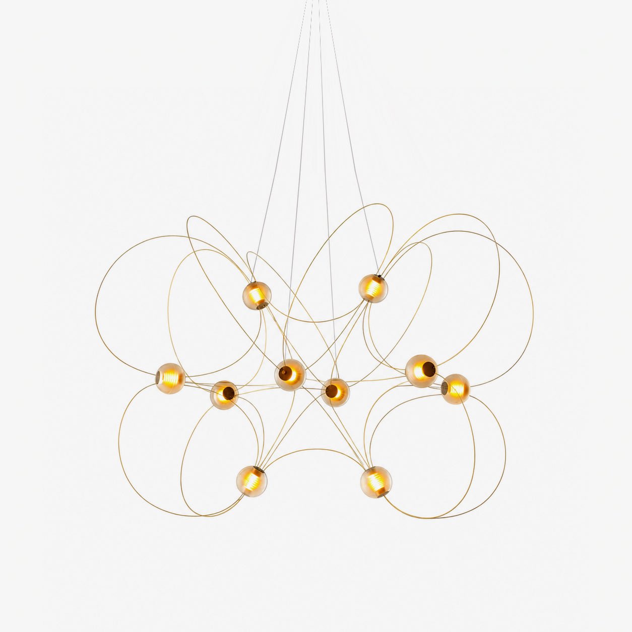Amber Glass Orb Loop Chandelier - Elegant Design with Adjustable Heigh