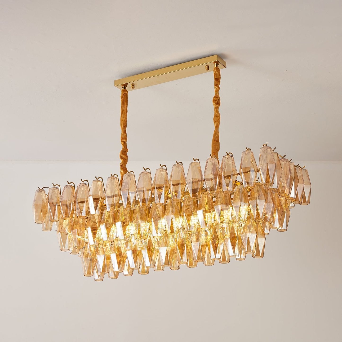 Amber Prism Glass Chandelier - Elegant Lighting with Adjustable Height